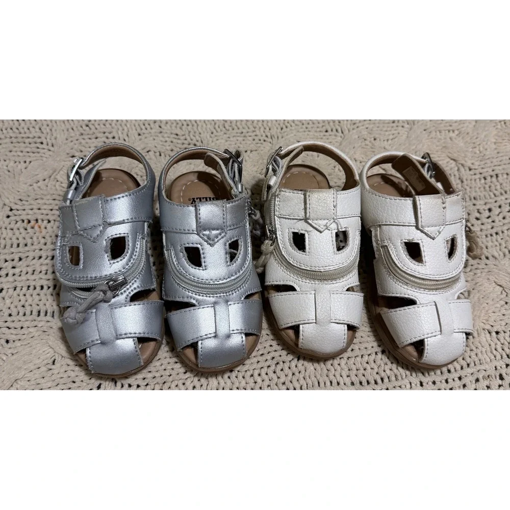 Billy Footwear Adaptive Sandals Lot 2 Pairs Silver White Toddler 8M BT22134-100